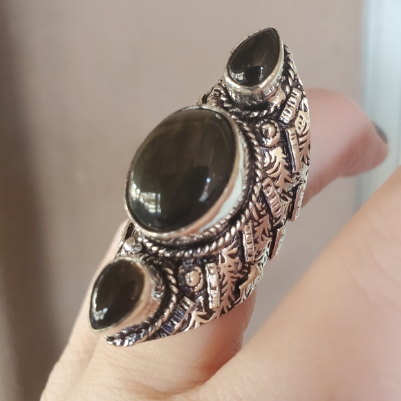New Huge Obsidian 925 Silver Statement Ring. - Picture 16 of 16